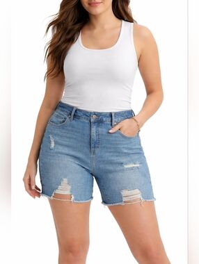 Energie Distressed Denim Shorts Size 17 High Rise Cutoff Light Wash